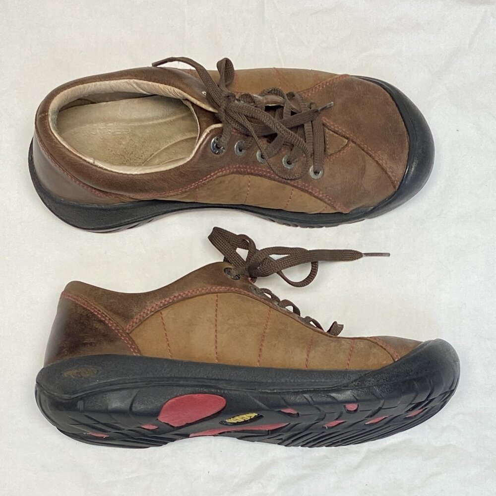 Keen Presidio 7.5 Leather Lace Up Walking Hiking Shoes Walnut Brown Low Top - Picture 7 of 14